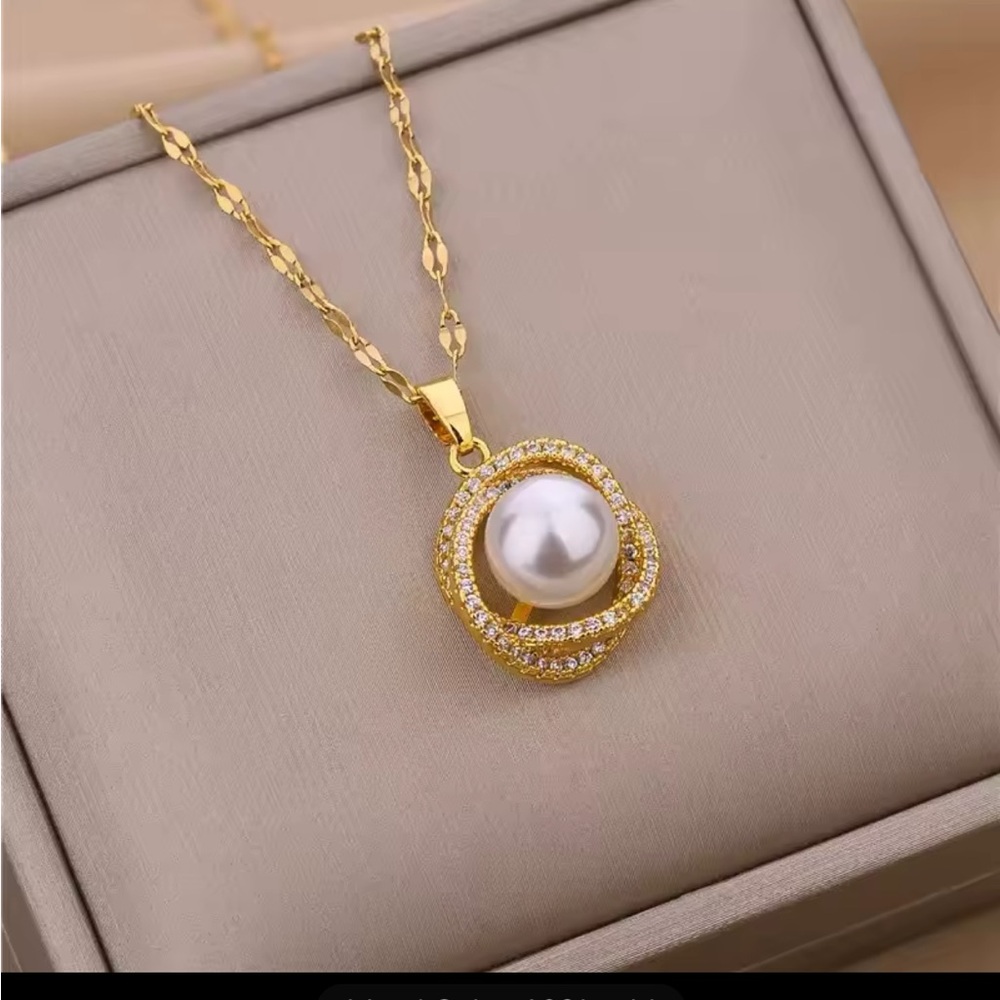 Gold Pearl Pendant Necklace-Elegant CZ Halo Statement Chain for Formal or Bridal